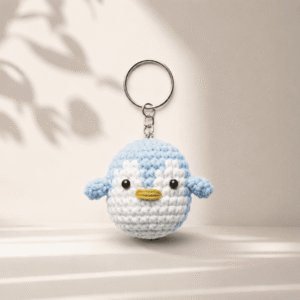 Blue Penguin Crochet Charm Keychain - Image 1