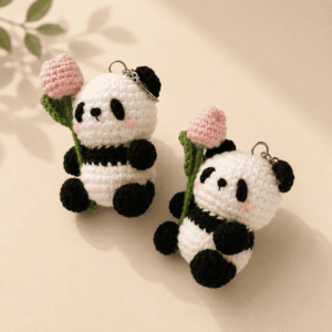 Panda Crochet Keychain Pair - Image 1