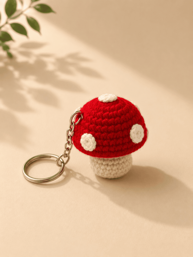 Red Mushroom Crochet Keychain