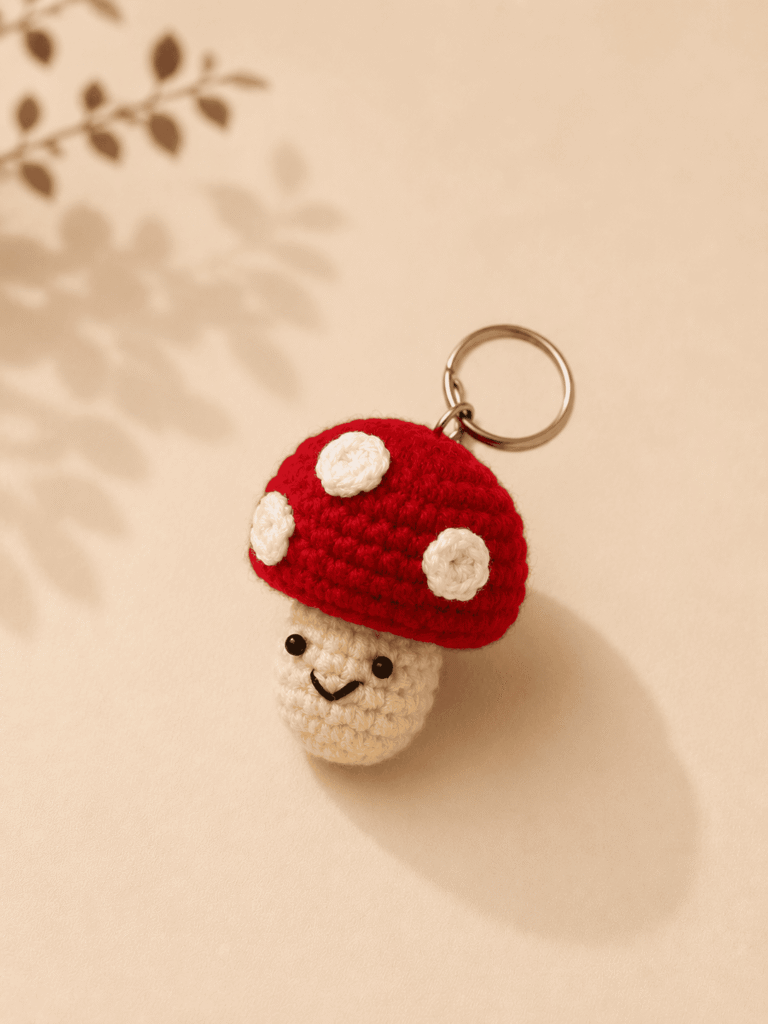 Red Mushroom Crochet Keychain