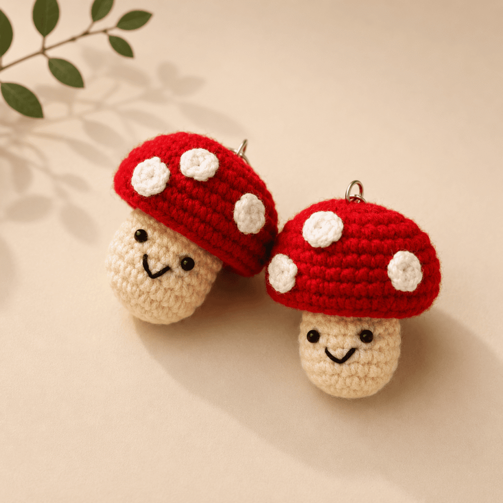 Red Mushroom Crochet Keychain