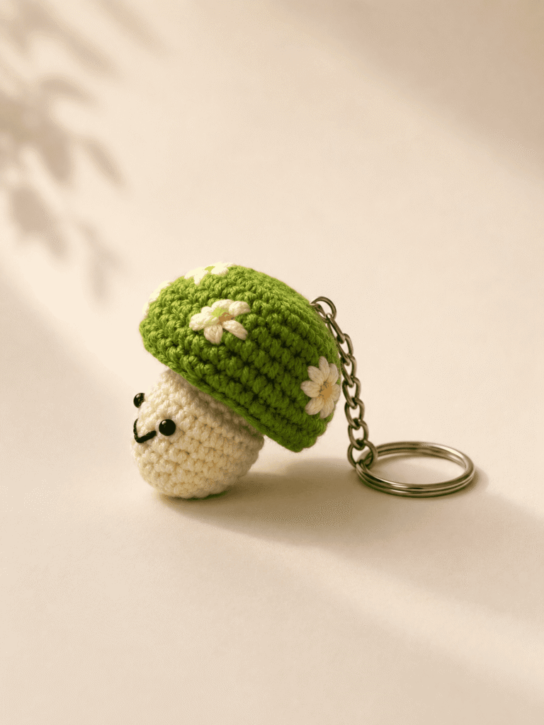 Daisy Mushroom Crochet Keychain