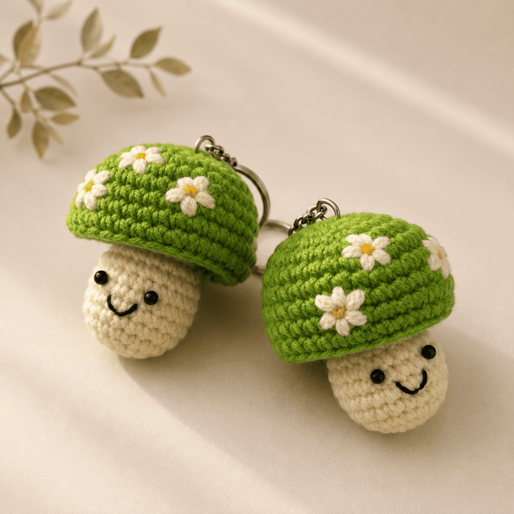 Daisy Mushroom Crochet Keychain