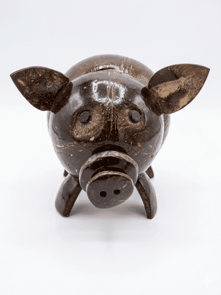 Coconut Shell Pig Figurine