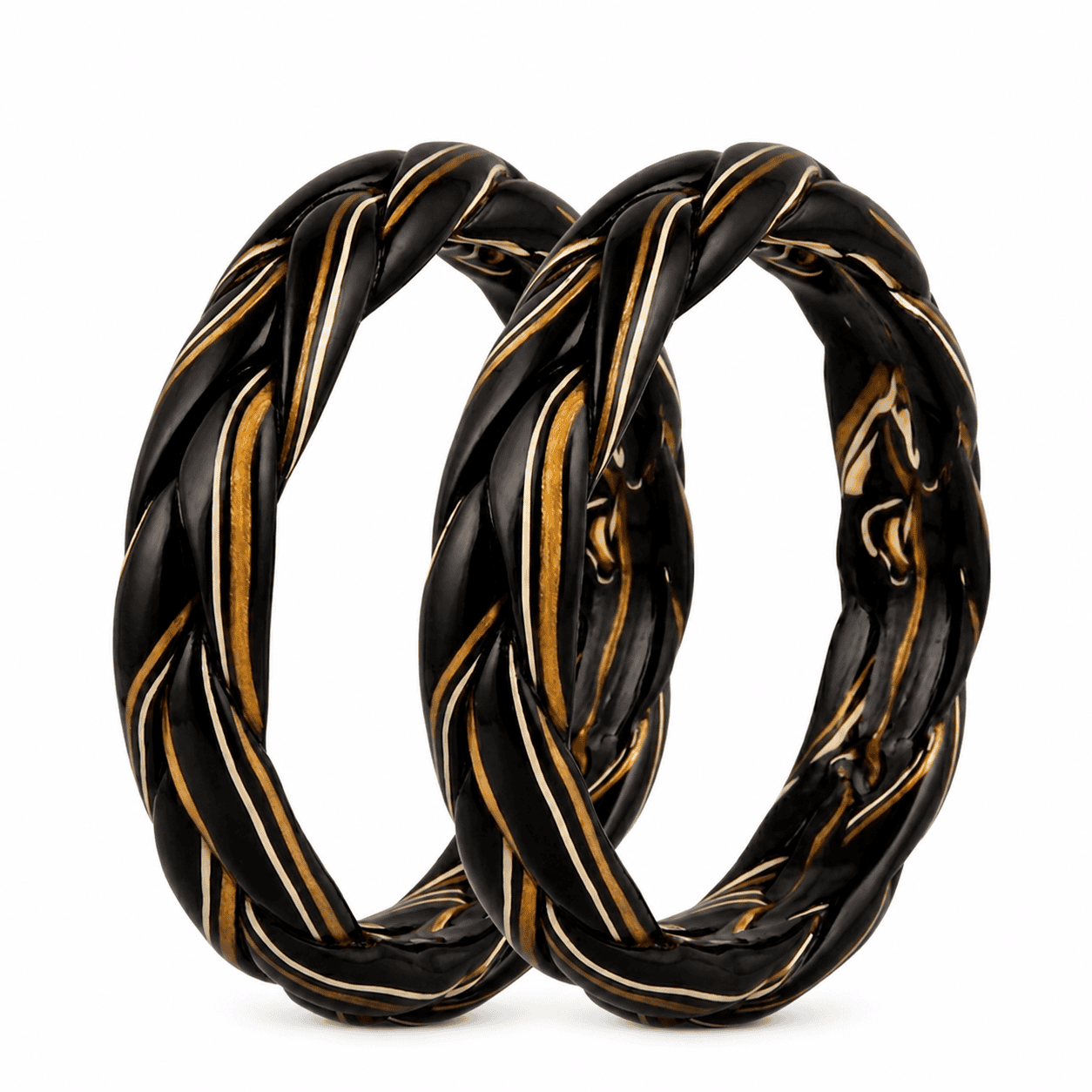 Black Braided Lac Bangles(Set of 2) - Image 1