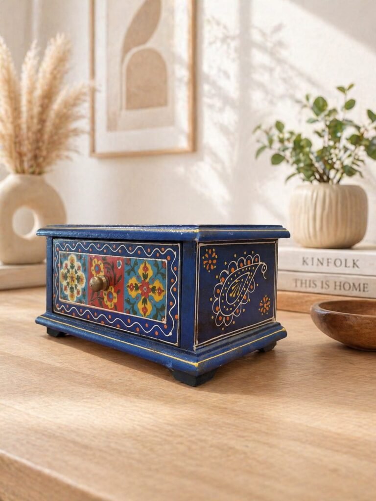 Royal Blue Wooden Storage Box