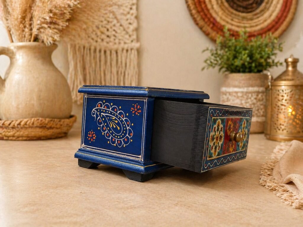 Royal Blue Wooden Storage Box