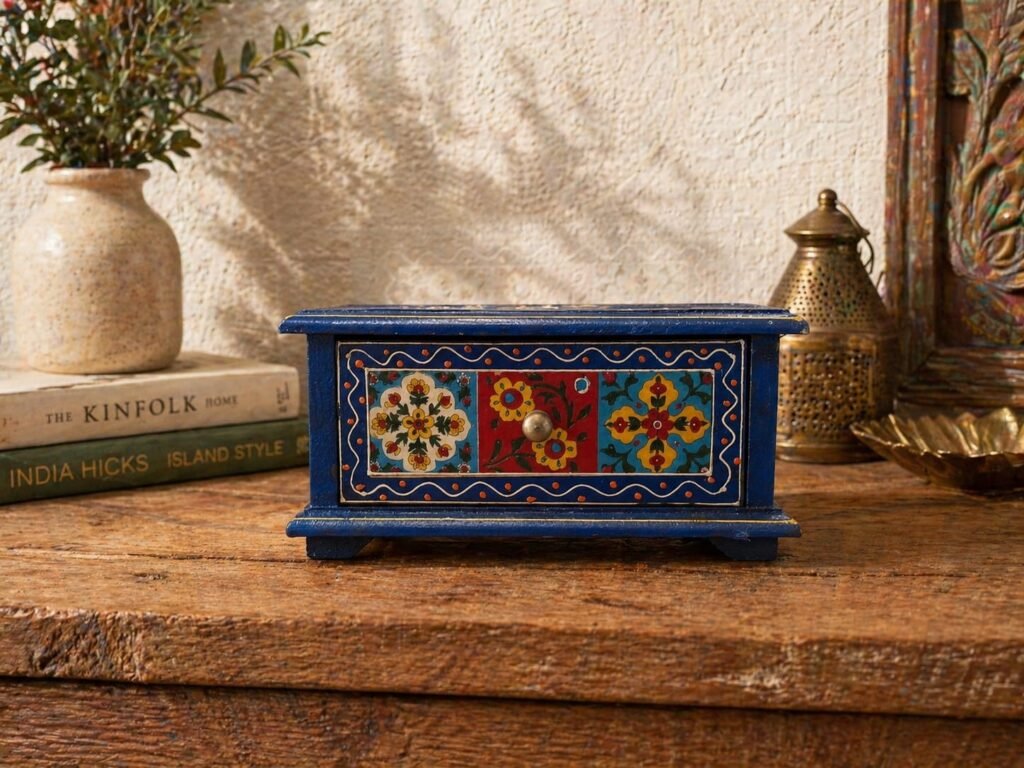 Royal Blue Wooden Storage Box