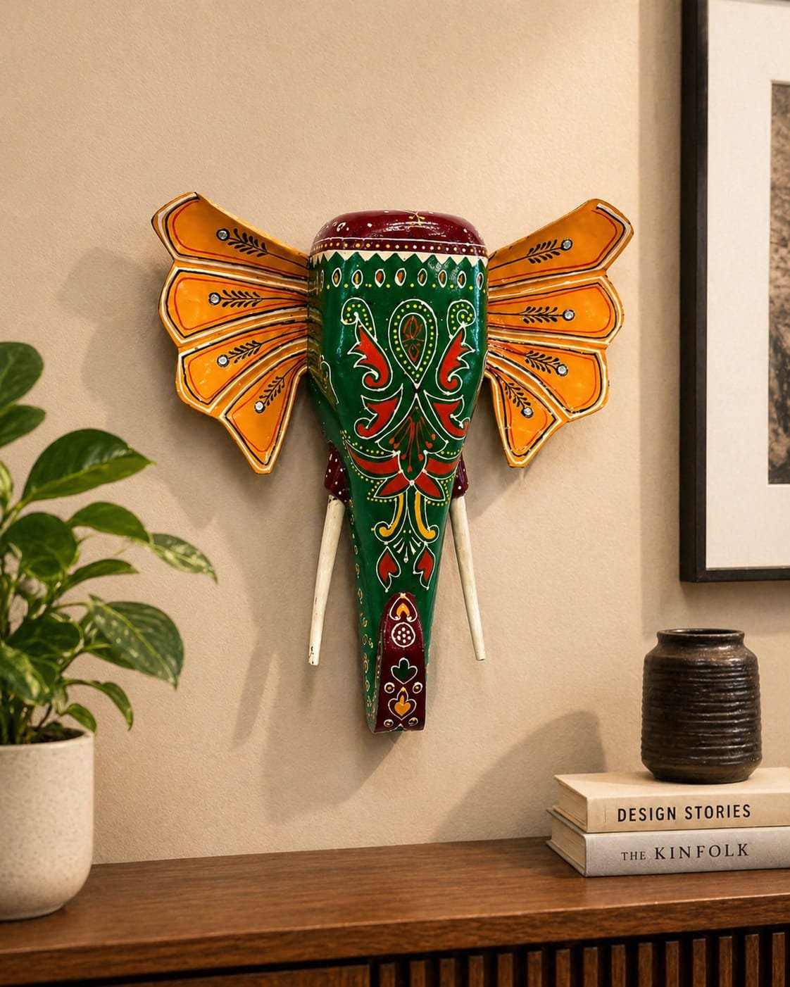 Emerald Wooden Elephant Wall Decor - Image 2