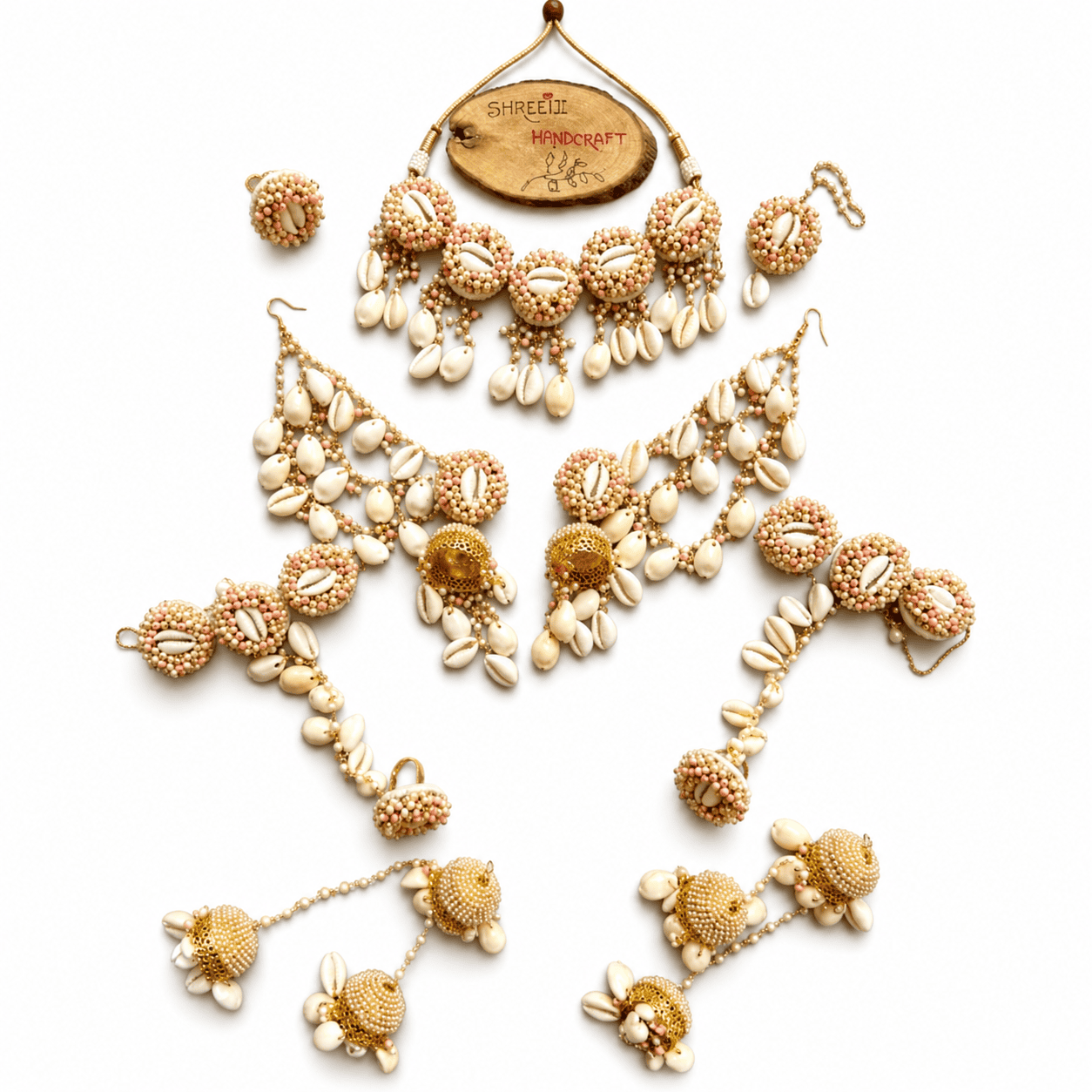 Floral Cowrie Shell Wedding Jewelry Set - Image 1