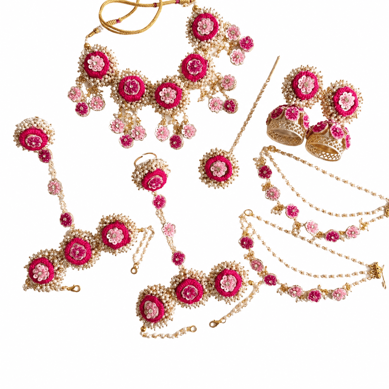 Pink Floral Cowrie Shell Jewelry Set - Image 1