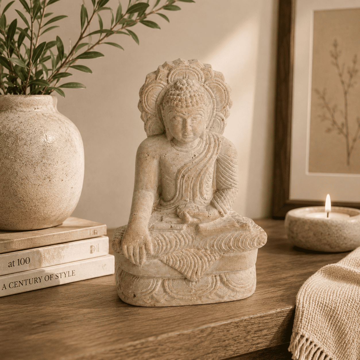 Natural Stone Sitting Buddha Statue - Image 3