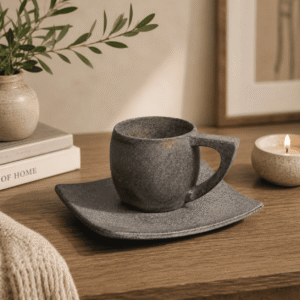 Natural Stone Tea Cup & Plate Set - Image 3