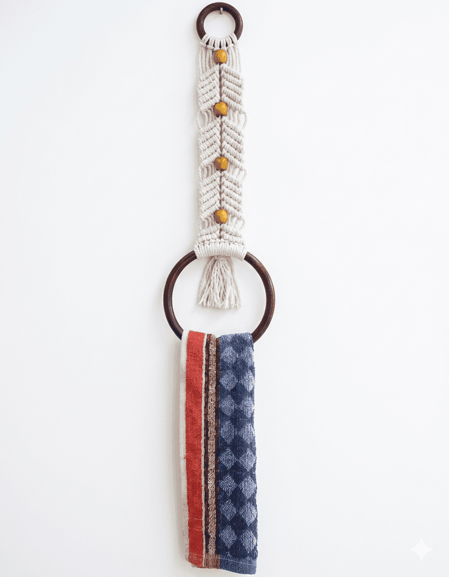Macrame Beaded Towel Holder - Image 4