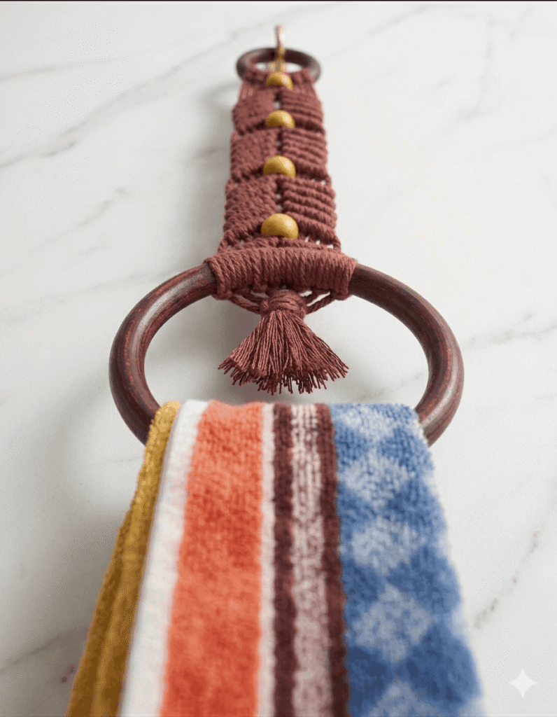 Macrame Beaded Towel Holder