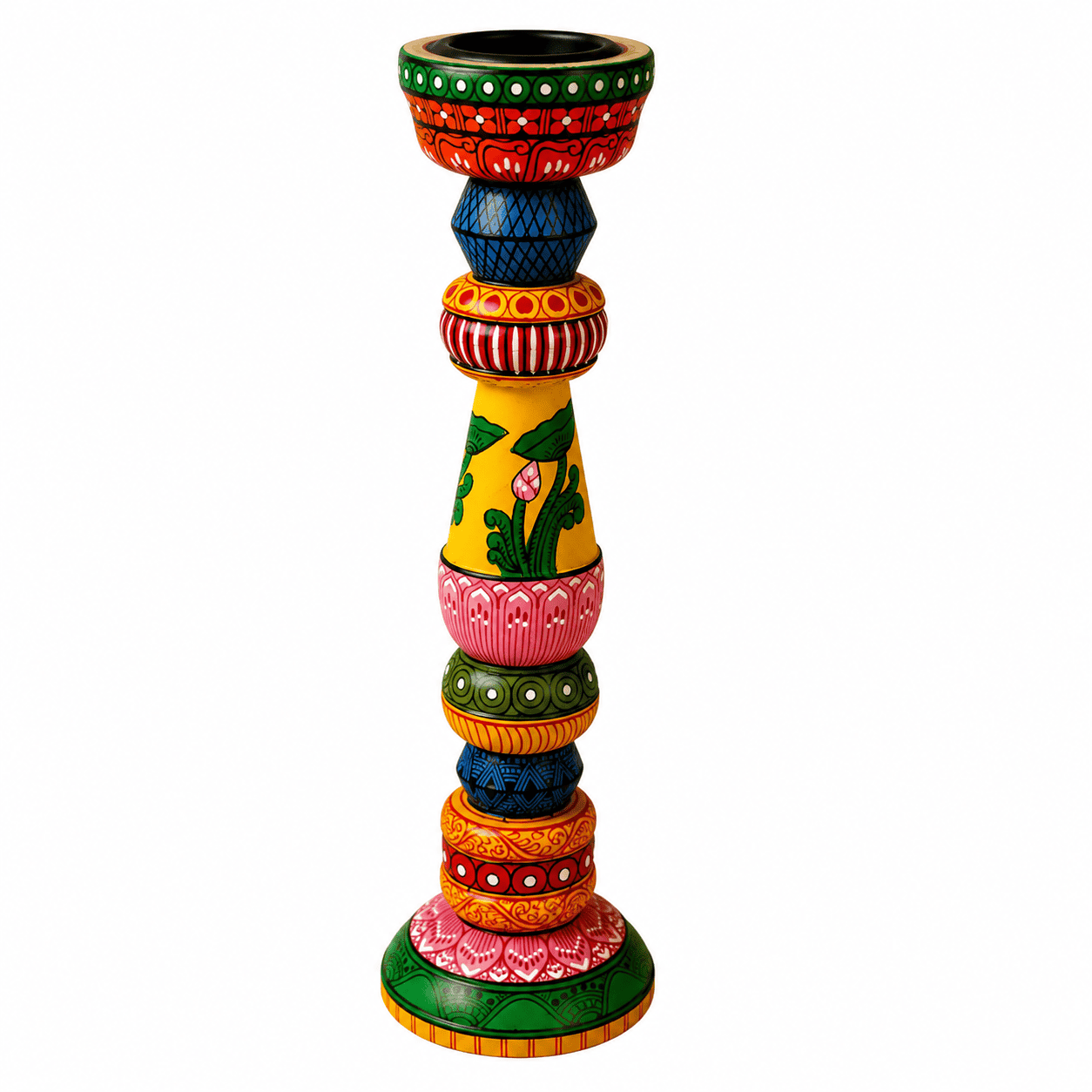 Pattachitra Handpainted Wooden Candle Stand - Image 1