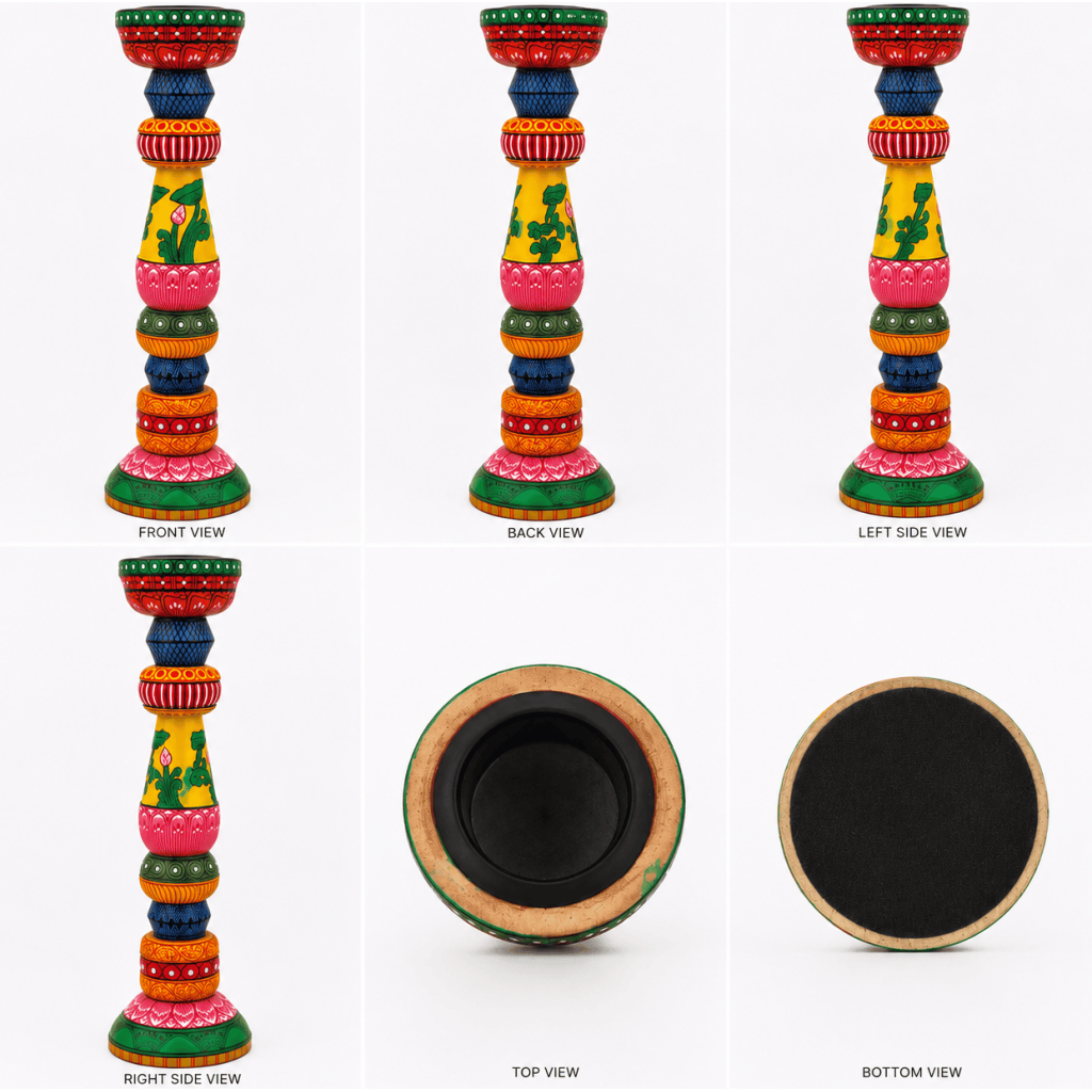 Pattachitra Handpainted Wooden Candle Stand