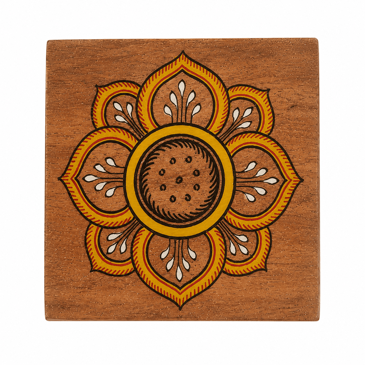 Floral Wooden Tea Coaster Set with Box - Image 1