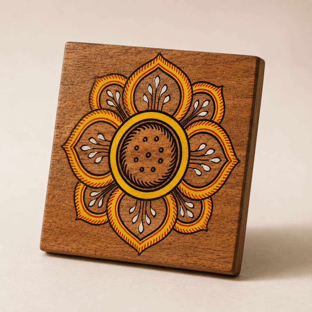 Floral Wooden Tea Coaster Set with Box
