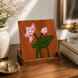 Lotus Hand-Painted Wooden Coaster Set - Image 4