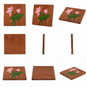 Lotus Hand-Painted Wooden Coaster Set - Image 2