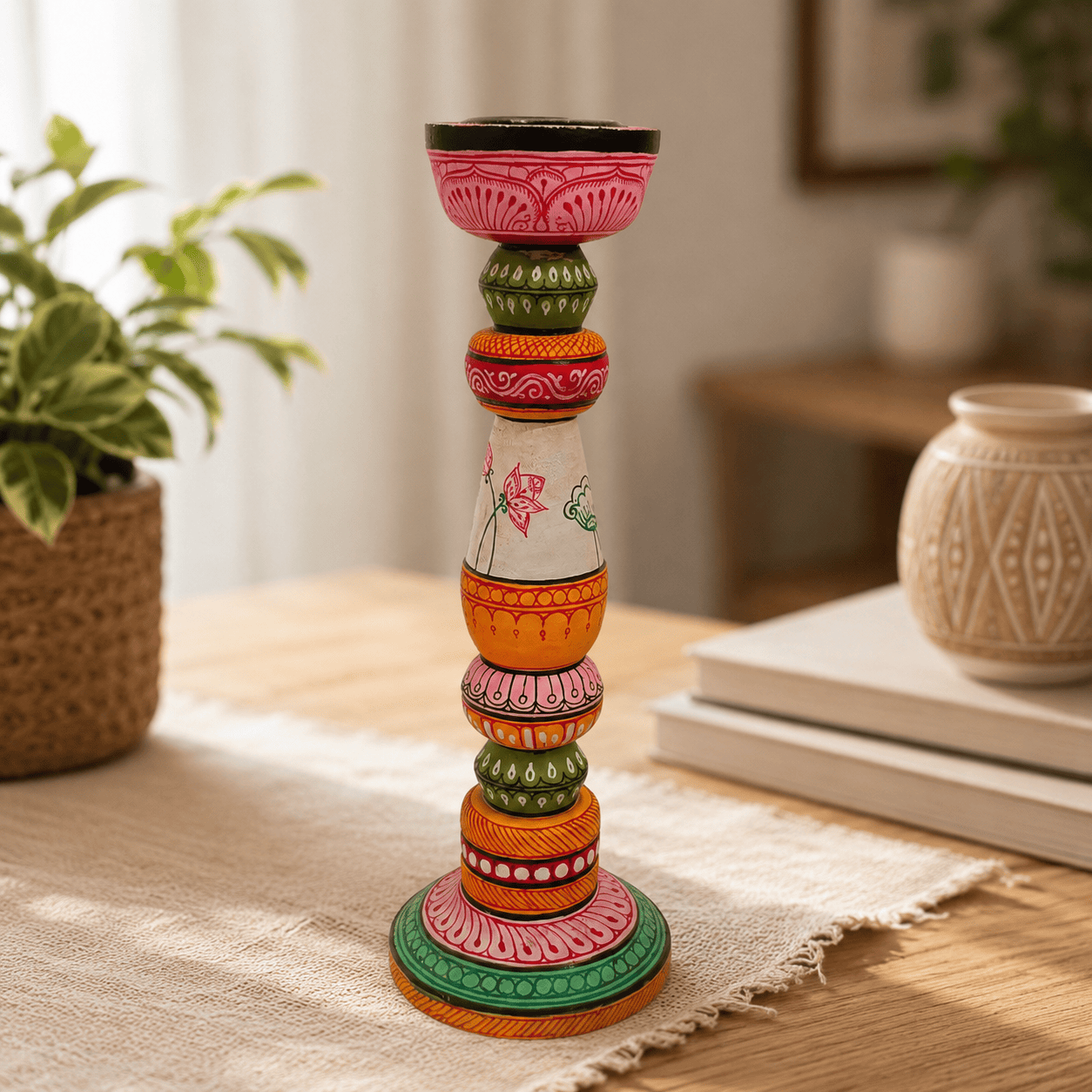 Pattachitra Handpainted Candle Stand Set - Image 2