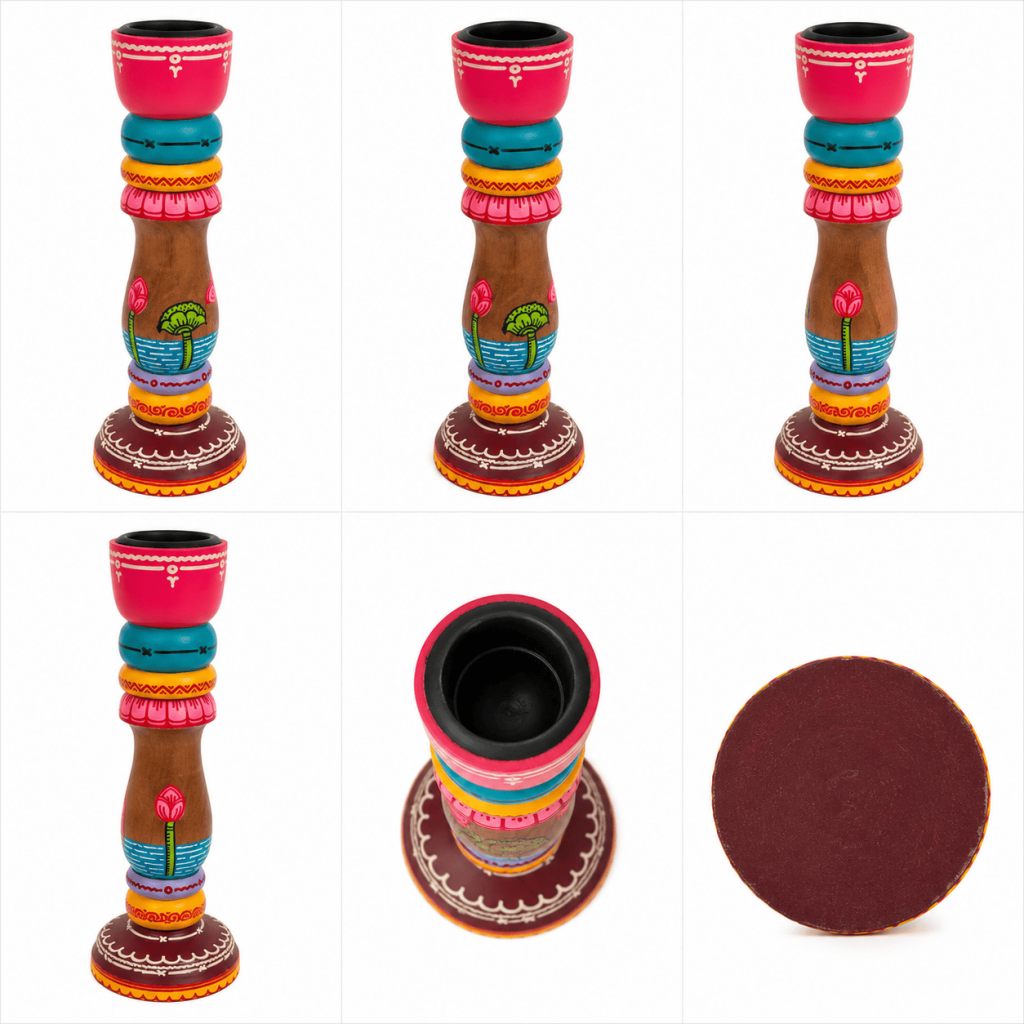 Vibrant Folk Art Candle Holder