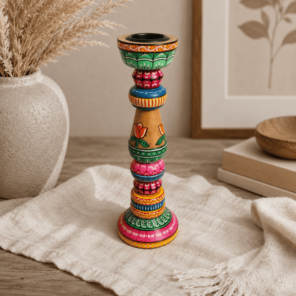 Folk Art Handpainted Candle Holder
