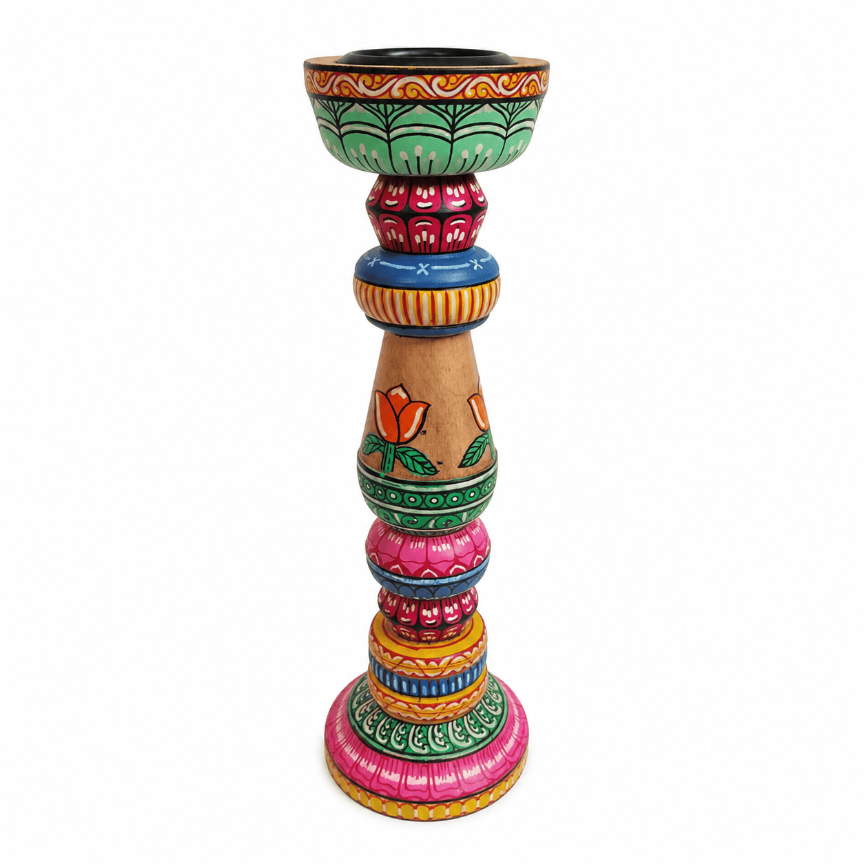 Folk Art Handpainted Candle Holder - Image 1