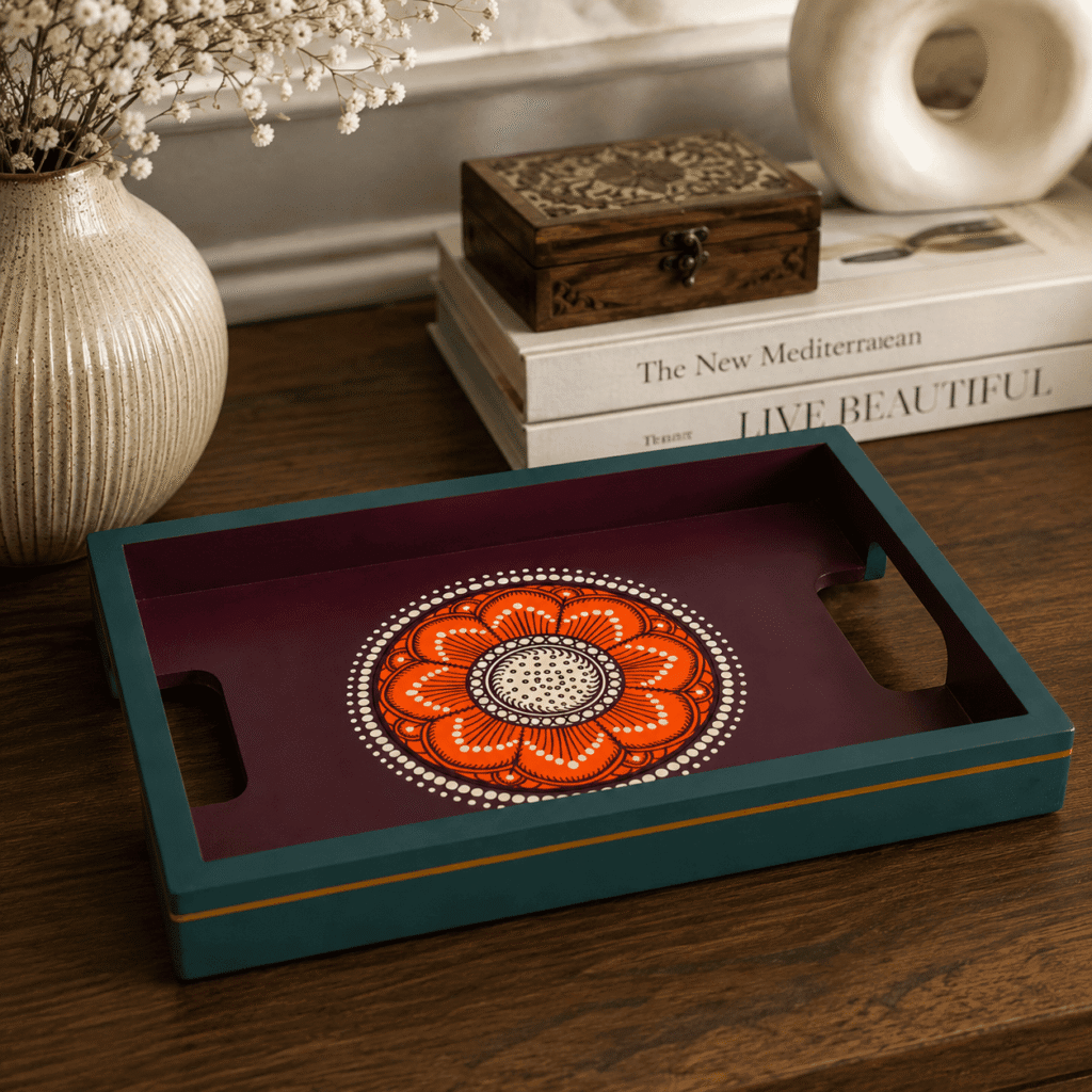 Floral Design Hand-Painted Tray