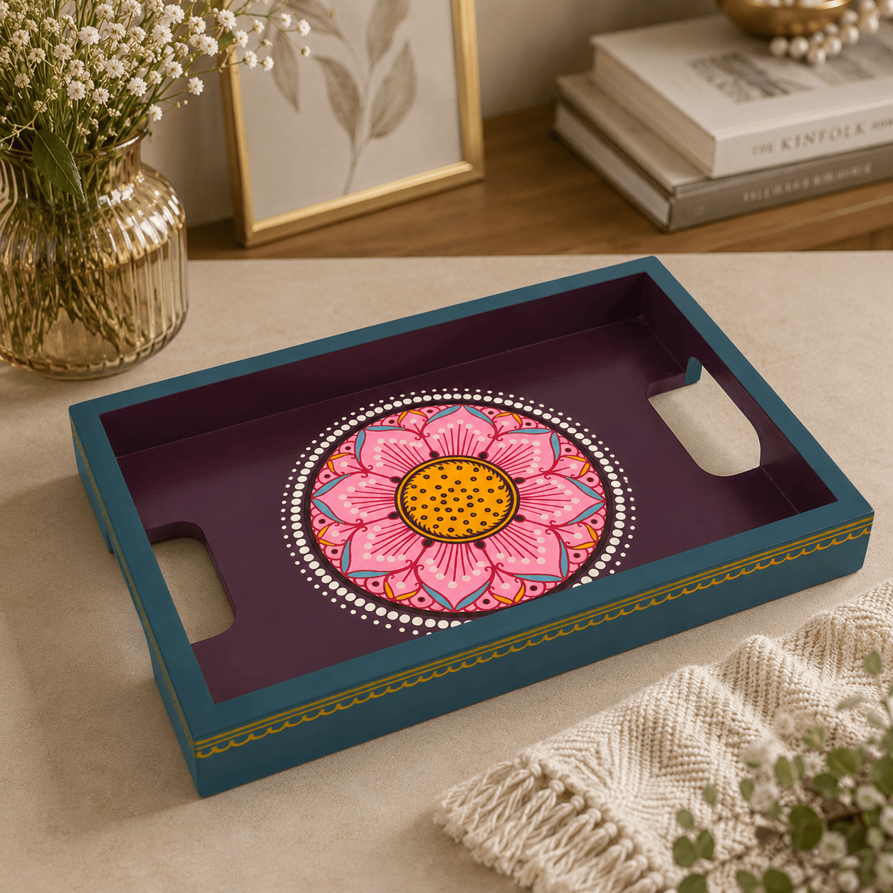 Colourful Floral Hand-Painted Tray - Image 2