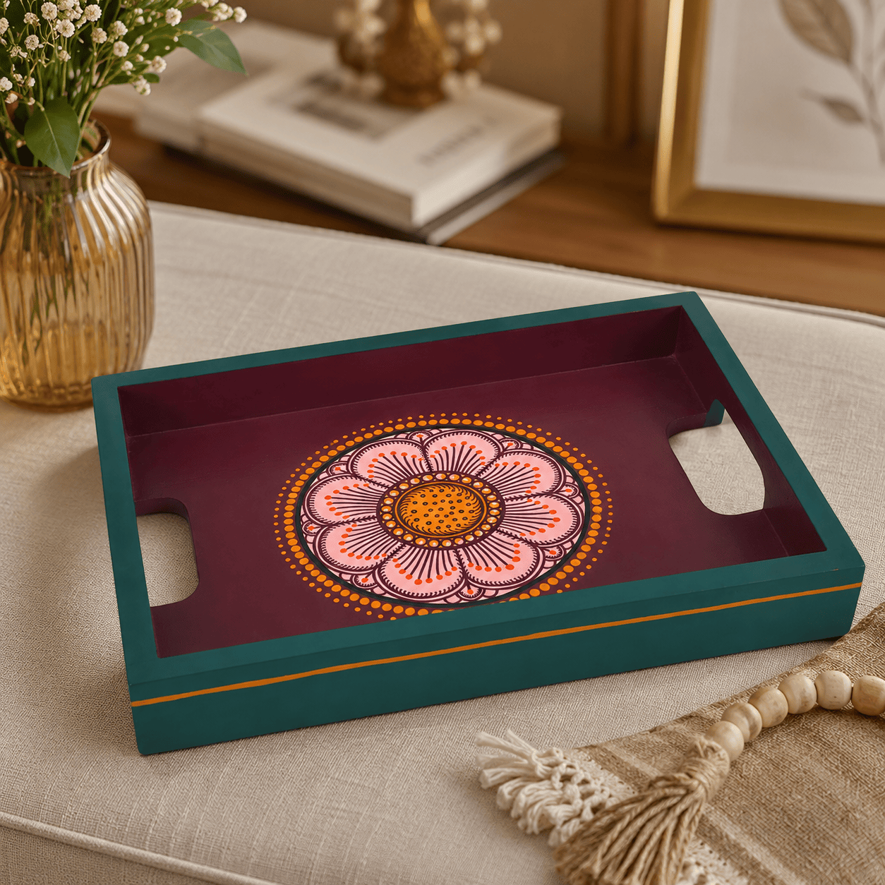 Vibrant Floral Design Hand-Painted Tray - Image 3