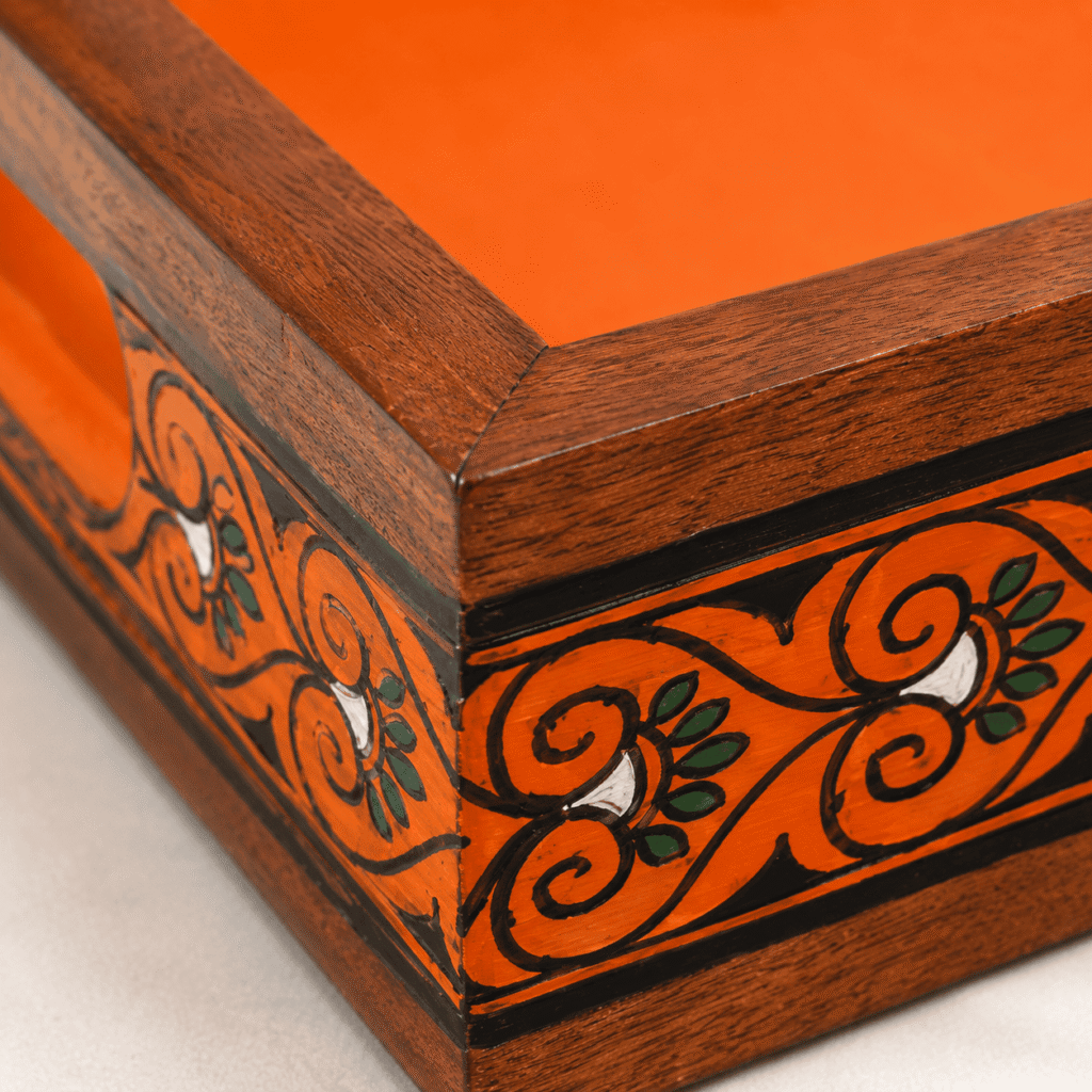Orange Tranquil Wooden Serving Tray