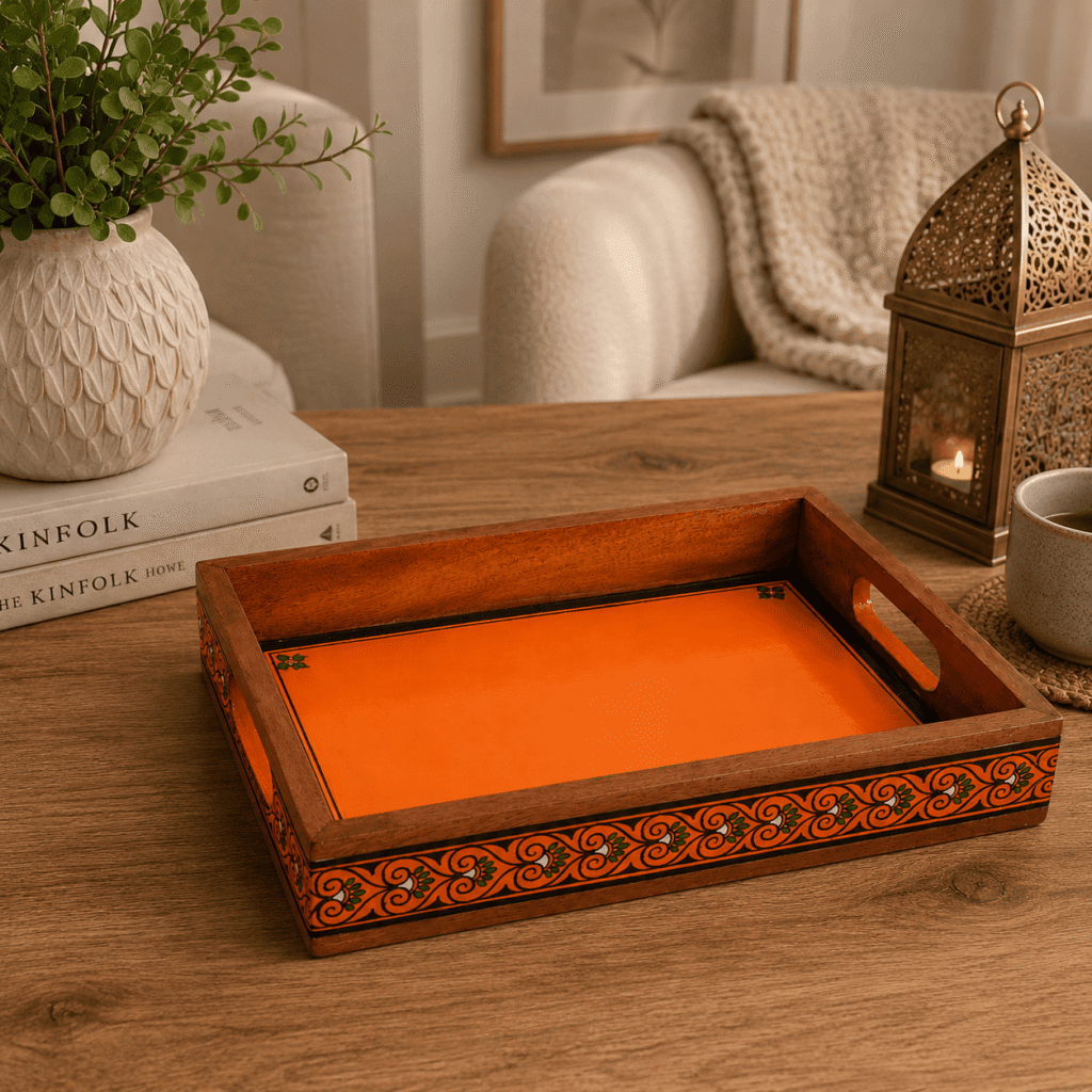 Orange Tranquil Wooden Serving Tray
