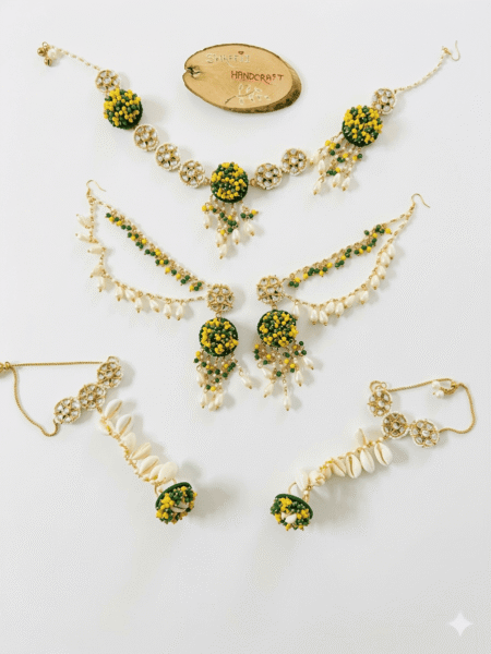 Green Floral Cowrie Jewelry Set - Image 2