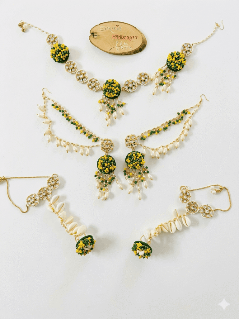 Green Floral Cowrie Jewelry Set