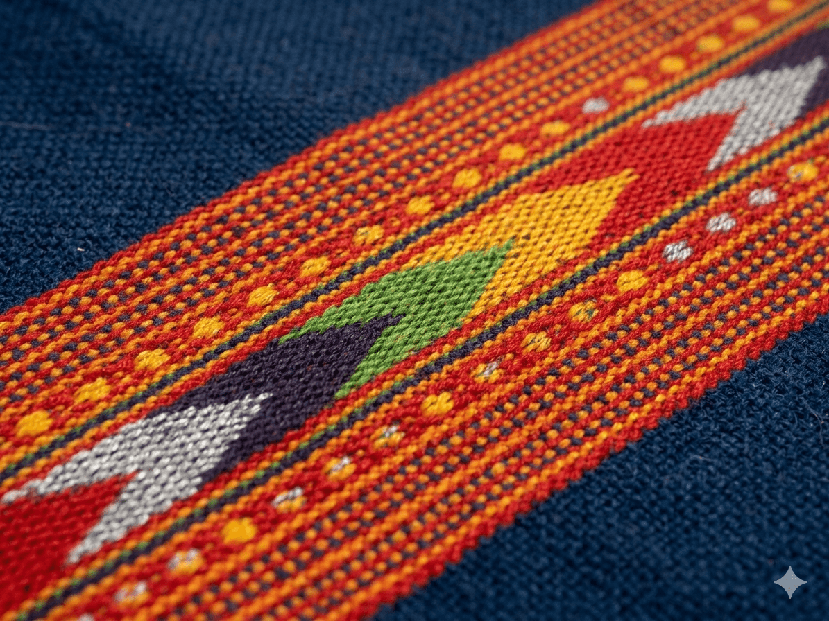 Midnight Blue Woolen Ethnic Scarf - Image 2