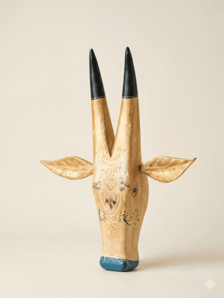 Ivory Tribal Handcrafted Wooden Bull Mask Decor - Image 1