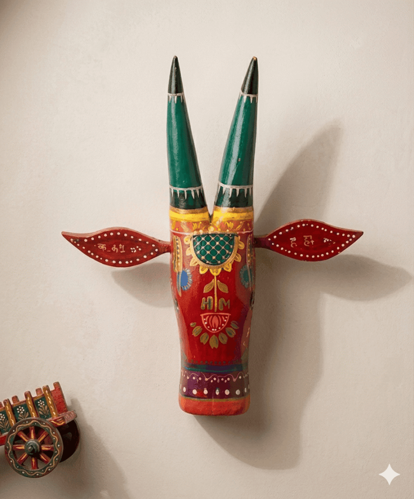 Emerald Tribal Handcrafted Wooden Bull Mask Decor
