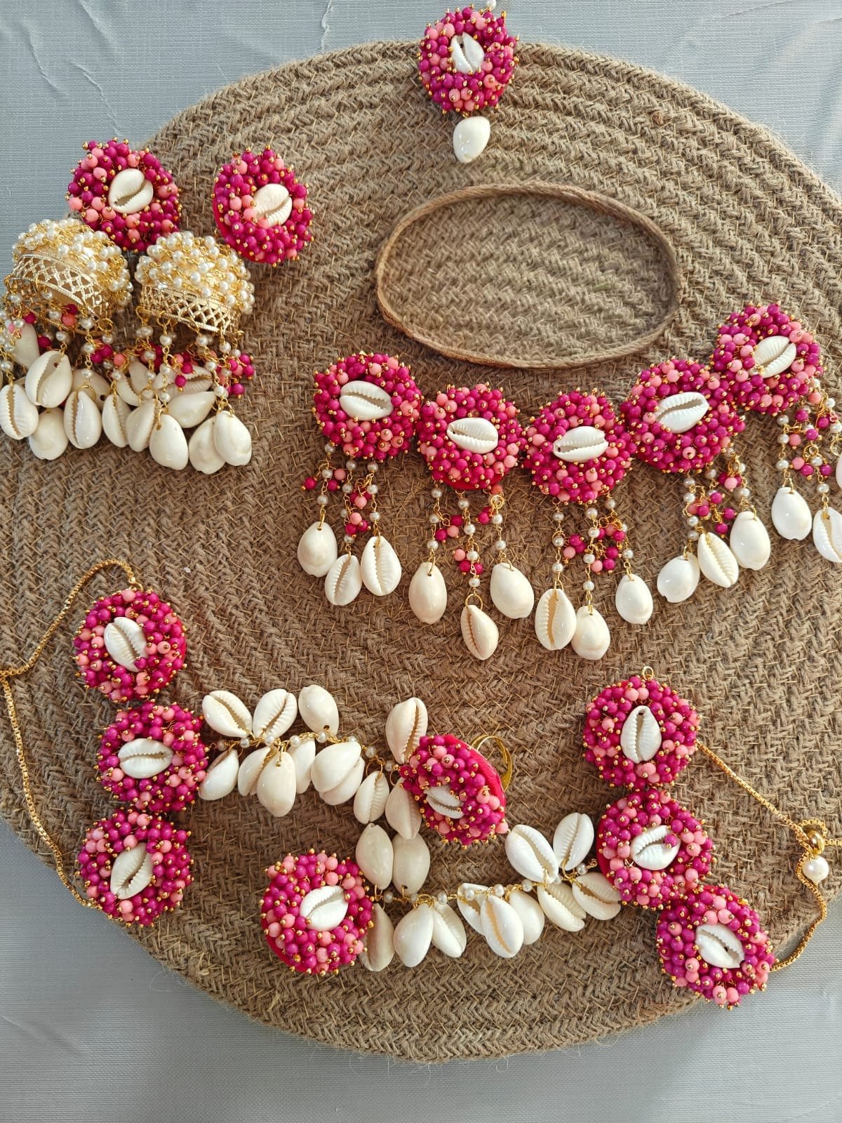 Pink Floral Cowrie Shell Jewelry Set - Image 2